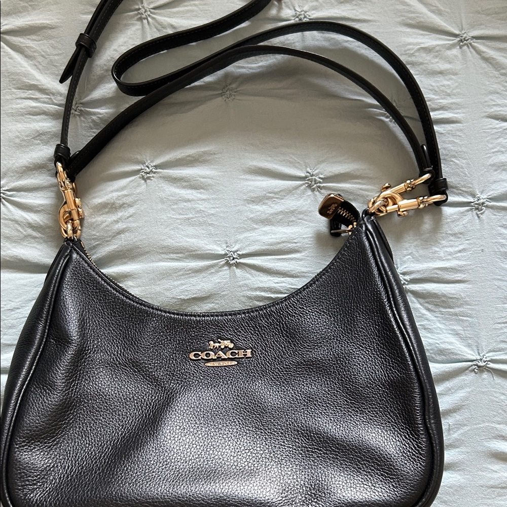 Coach Black Leather Shoulder Bag with Gold Hardware